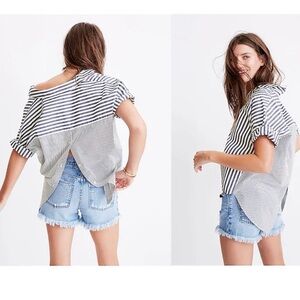 Madewell Courier Button Back Shirt in Stripe Mix Blue and White Oversized Boxy